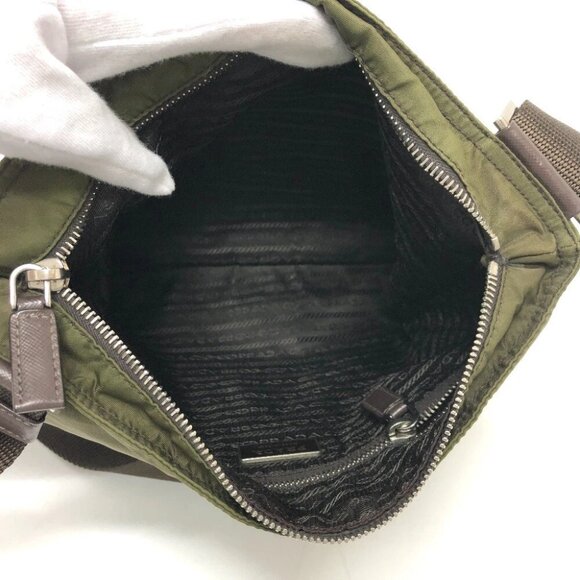 PRADA Triangle logo Crossbody Shoulder Bag Nylon khaki/SilverHardware - Picture 7 of 12